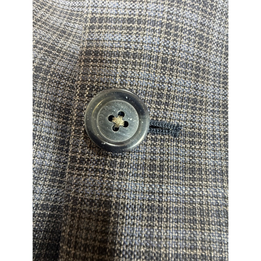 Burberry London Kensington 44L Blue Grey Plaid Linen Wool Linen 3 Button Blazer - Picture 9 of 15